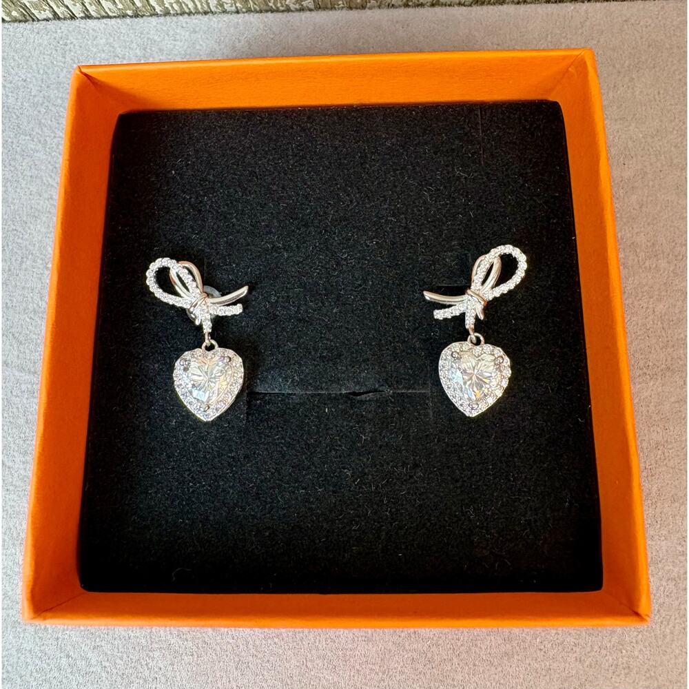 2ct Moissanite Heart/Ribbon/Cherry, 925 Silver Earrings - Picture 8 of 8